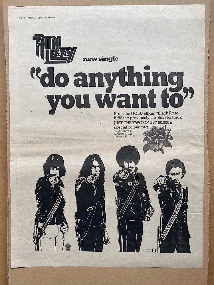 THIN LIZZY DO ANYTHING YOU WANT TO DO POSTER SIZED original music press